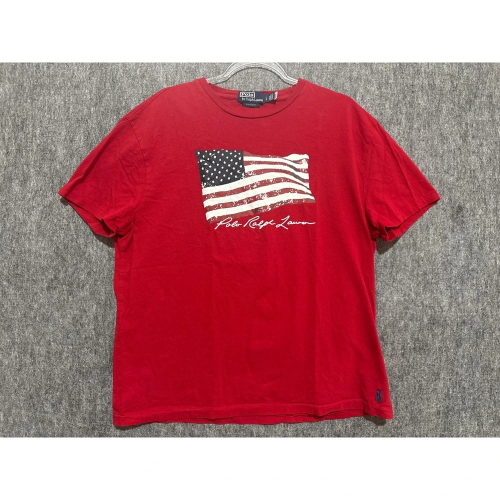 Polo Ralph Lauren Mens Red American Flag Graphic T-Shirt Classic Fit Large L